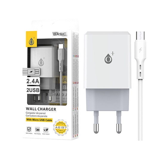 Carregador de Parede EU OnePlus A6197 com Cabo Micro 1 USB 5V/2,4 Branco